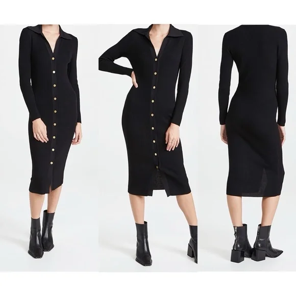 Alice + olivia Alcina ribbed wool blend button down polo midi dress - Picture 4 of 8